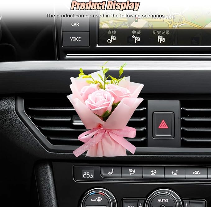 Mini Bouquet Car Air Outlet Vent Clip, Rose Car Dashboard Air Vent Trim Clips, Cute Flower Automotive Interior Diffuser Decoration Accessories for Women Present (Dreamy Pink)