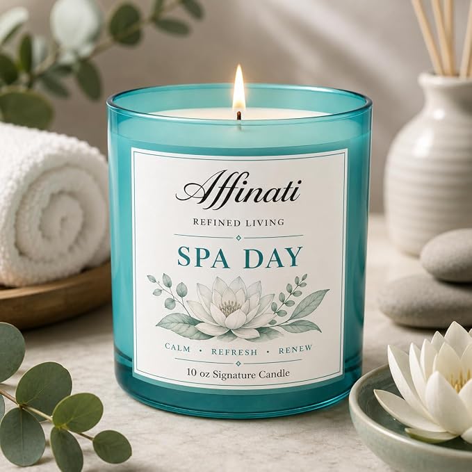 Affinati Spa Day Signature Candle - 10 oz Luxury Soy Blend Wax Candle, Long-Lasting Home Fragrance