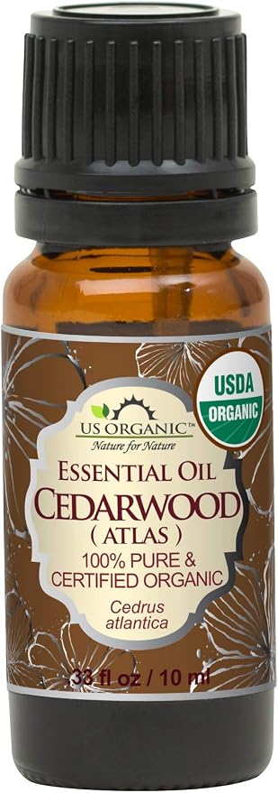 US Organic 100% Pure Cedarwood Essential Oil (Atlas) - USDA Certified Organic, Steam Distilled (More Size Variations Available) (10 ml / .33 fl oz)