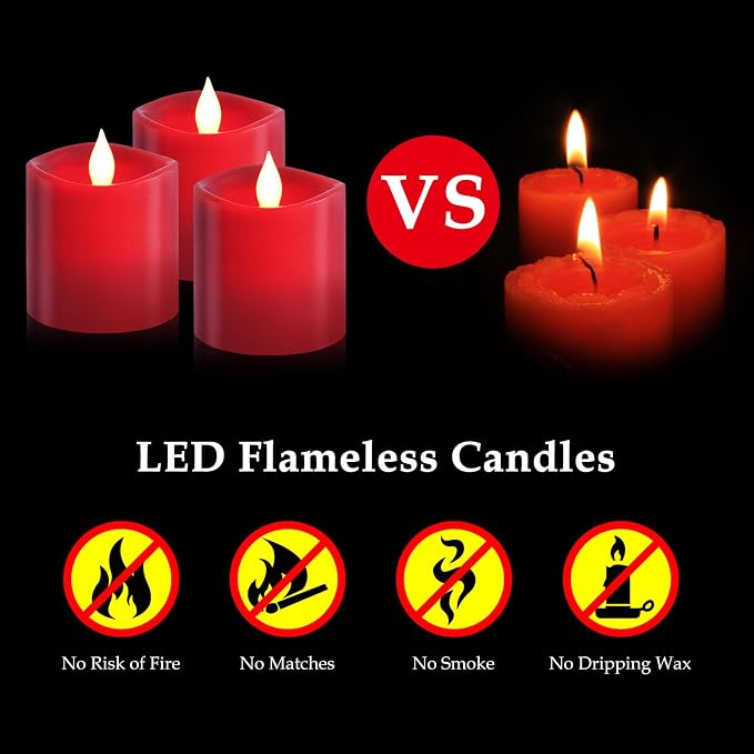 3" x 3" Red Flameless Candles - LED Pillar with Remote, Timer, Flickering, 600+ Hour Battery Life, Ideal for Christmas, Halloween, and Indoor Decor 3"*3"-3pcs