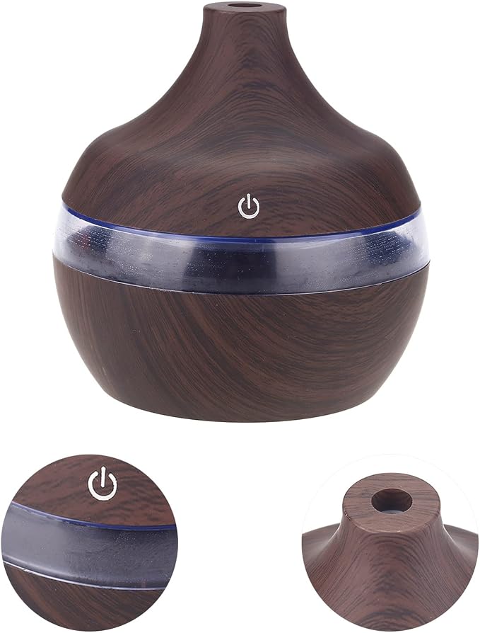 Omabeta Portable Mini Humidifier, 300ml Small Cool Mist Humidifiers, Wood Grain LED USB Color-changing Humidifier, Oil Diffuser with Colorful Night Light Mist Maker for Office Car Home, Super Quiet