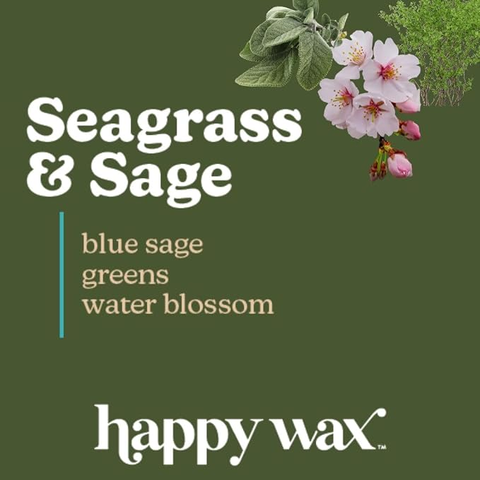 Happy Wax Seagrass & Sage Scented Bear Wax Melts - Natural Strong Scented Summer Melts Infused w/Essential Oils - Non Toxic & Pet Safe - (8 oz Pouch)