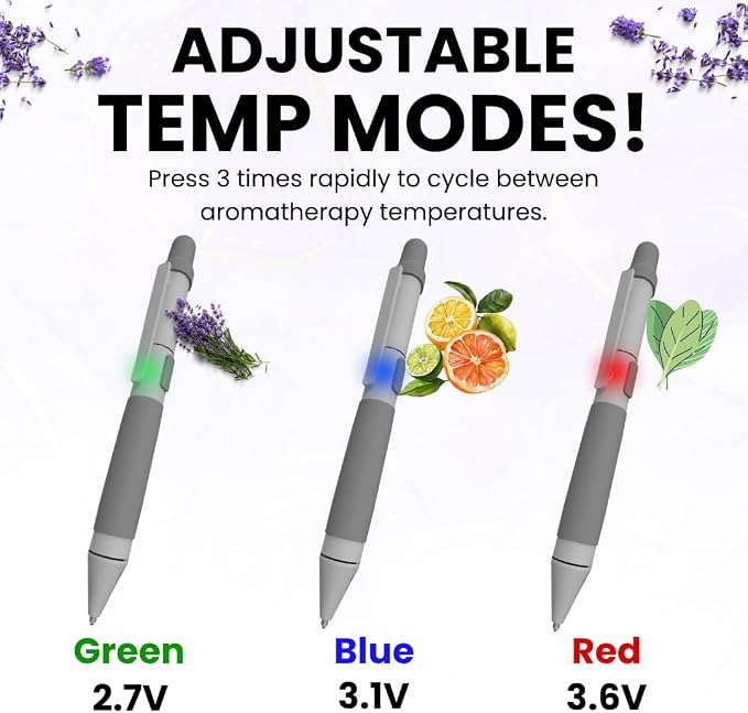 Aromatherapy Writing Pen Battery with Real Ink Tip and Hidden Diffuser Port, Soft Touch Ballpoint for Note Taking, Signature, and On-The-Go Relaxation, Rechargeable Wellness Gift for Office (Silver)