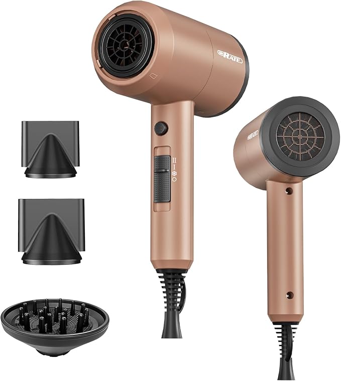 SHRATE Ionic Hair Dryer with Diffuser | Professional Blow Dryer for Curly, Frizzy & All Hair Types | Low Noise & Gentle for Sensitive Hair | Compact & Portable Design for Home, Travel, Women & Men