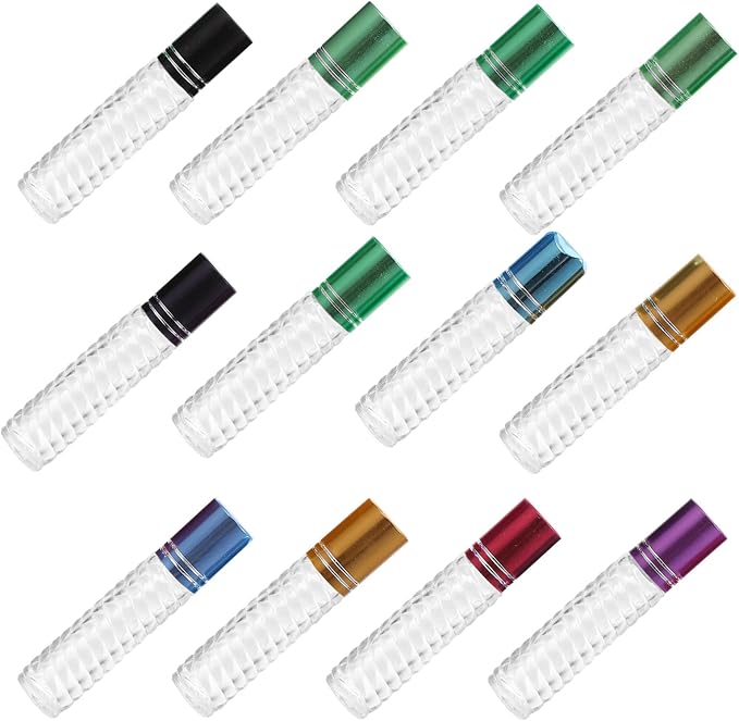 Mobestech 12pcs 5ml Glass Roller Ball Bottles Essential Oil Bottle Kit Refillable Mini Perfume Portable for Travel and Aromatherapy Use Random Color