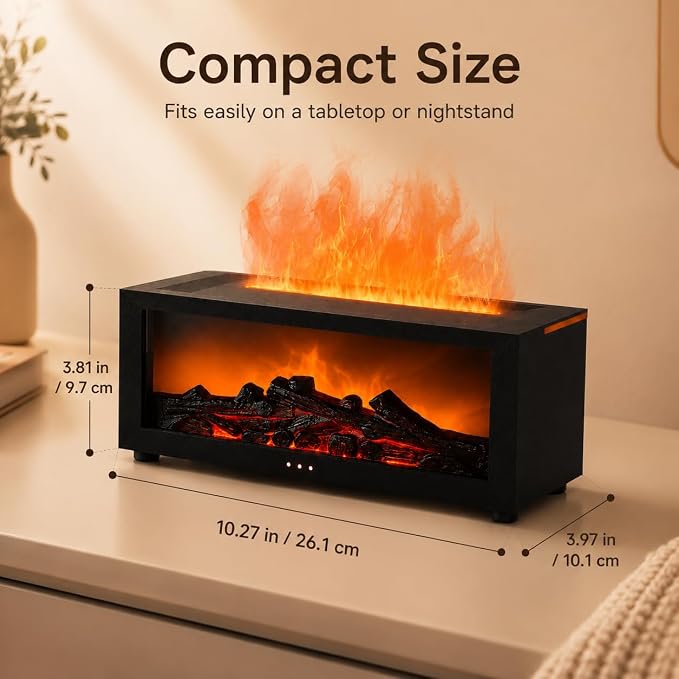 Essential Oil Diffuser, Fireplace Fire Flame Aromatherapy Diffuser, 150ml Ultrasonic CoolMist Humidifier, Scent Aroma Diffuser with 7Colors Light. Timer & Auto-Off for Home