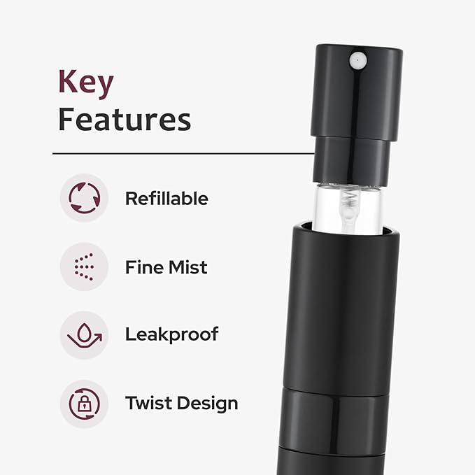 LISAPACK 8ML Atomizer Perfume Spray Bottle for Travel (3 PCS) Empty Cologne Dispenser, Portable Sprayer for Men and Women (Black, Silver, Pink)