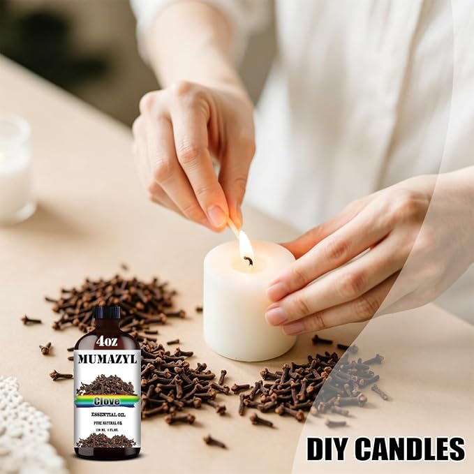 Clove Essential Oil, Clove Oil 4 Fl Oz 120ML for Diffuser Humidifier Yoga Cleaning DIY Candle Soap Making MUMAZYL Essential Oils