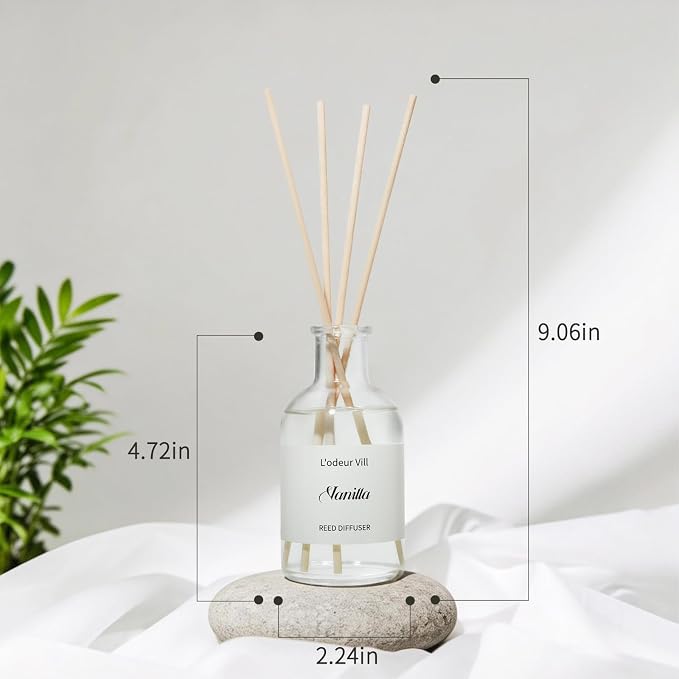 L'odeur Vill Reed Diffuser Set, 5.07 fl oz(150ml) Vanilla Reed Diffuser for Home Bathroom Diffuser with Long Lasting Scent Diffuser with 6 stricks Shelf Decor