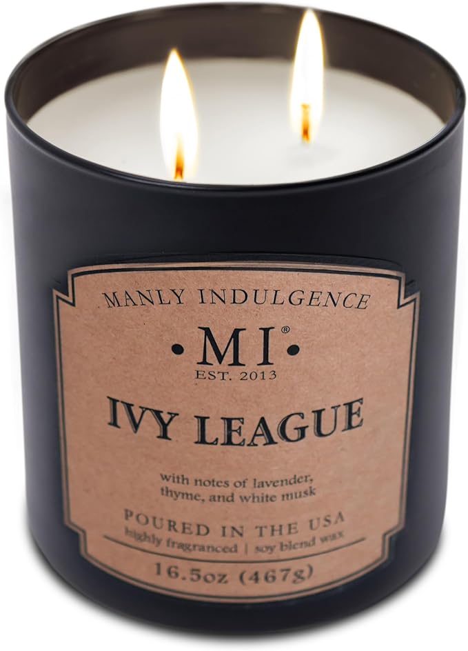 Manly Indulgence Ivy League Scented Candles for Men, 2 Wick, 16.5 oz, Premium Soy Blend Wax, 60H Burn, Candles for Home Scented - Made in The USA