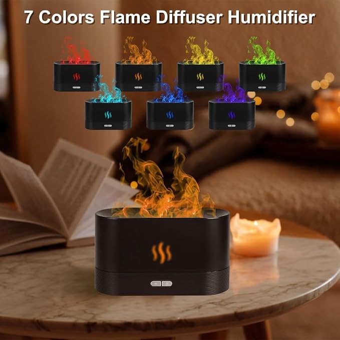 USB Powered Humidifier for Fall Gift,Simulation Flame Air Humidifier, LED Aroma Diffuser Humidifiers, Electronics Aromatherapy Diffuser, Bedroom Decor, Mini Humidifiers for Home Decor (White)