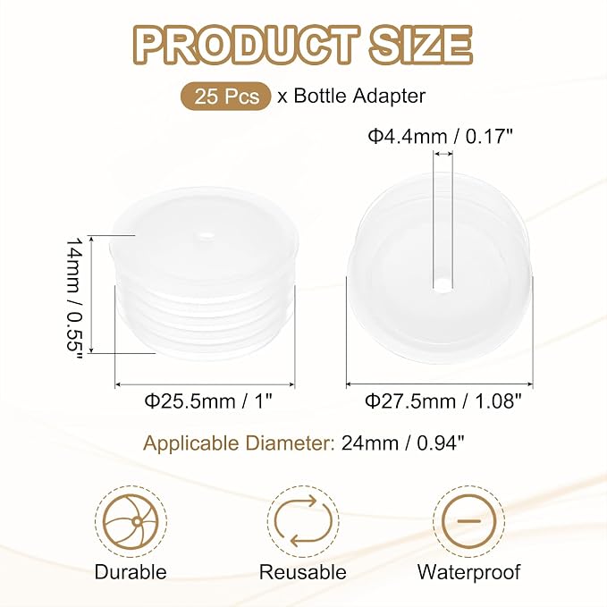 PATIKIL Bottle Adapter 0.94"/24mm Press in Plugs Clear 25Pcs, 0.17" Hole | for Oral Dispenser Liquid Oil Plastic Glass Bottles Stopper