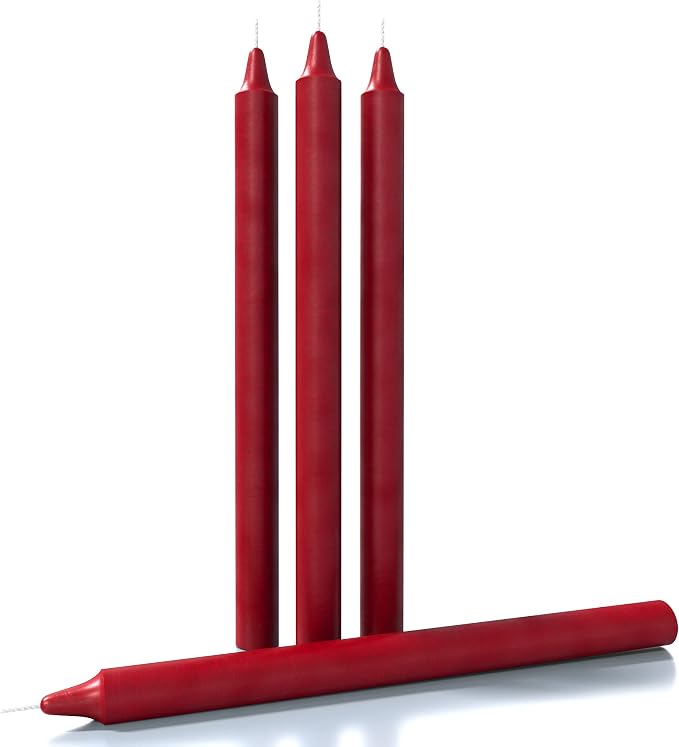 CANDWAX Bordeaux Taper Candles Pack of 4 - Slow Burning Dripless Unscented Straight Candles 10 inch - Ideal for Dinner Table - Smokeless Long Candlesticks