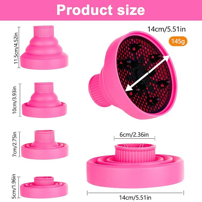 Collapsible Silicone Hair Dryer Diffuser, Travel Collapsible Portable Diffuser for Curly Hair Women, Airflow Attachment for Salon or Home Use, Fit Most Hair Dryers with Nozzle Diameter D-1.575 Inch