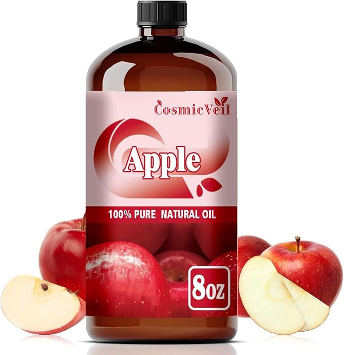 Apple Essential Oil Apple Oil for Aroma Diffuser,Humidifier,Home Fragrance,Cleaning,Body Care,Massage,Yoga,DIY Candle,DIY Soap CosmicVeil（Apple，8 Fl Oz (Pack of 1)）