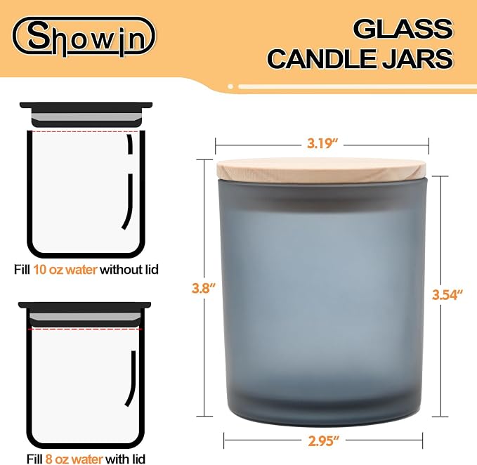 SHOWIN 10 OZ Thick Candle Jars for Making Candles 15 Pcs, Empty Jars with Wood Lids for Candle Making, Sample Container, Frosted Grey