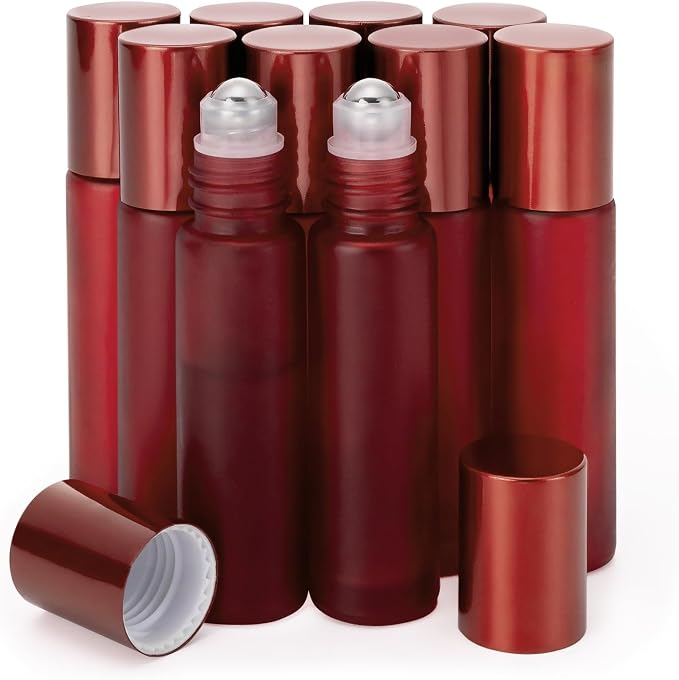 Kesell 10Pack 10 ml Empty Essential Oil Roller Bottles, Stainless Steel Roller Balls Refillable Essential Oil Containers, Small Glass Roll-on Bottles for Perfume,Travel