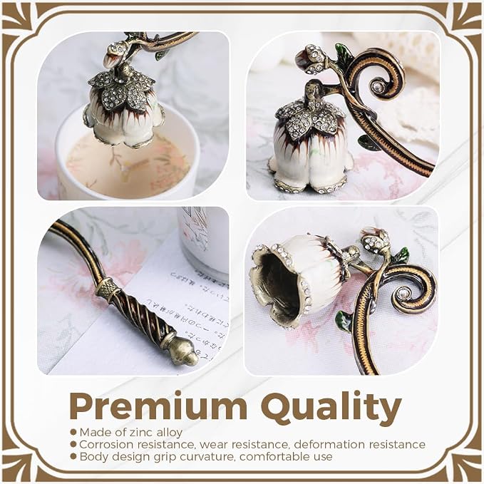Flower Candle Snuffer, Vintage Design Exquisite Candle Accessory, Candle Extinguisher Flame with Long Handle Putting Out Fire Prevent Smoke from Spreading(White)