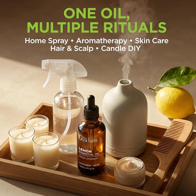 100% Pure Lemon Essential Oil - 4 Fl Oz - Lemon Oil for Hair, Skin, Diffuser, Aromatherapy & DIY Candle Making Scent