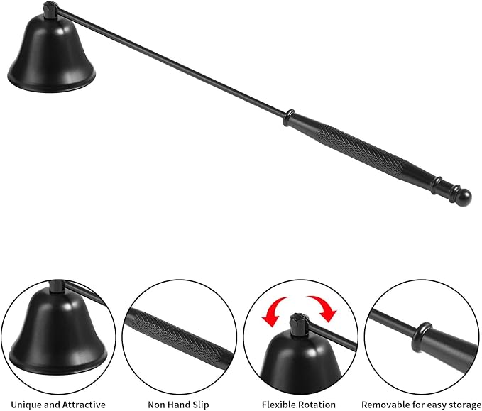 Kirecoo Candle Snuffer Extinguisher with Long Handle, Polished Stainless Steel Wick Flame Snuffer for Putting Out Wick Flame Safely, Black Candle Accessory