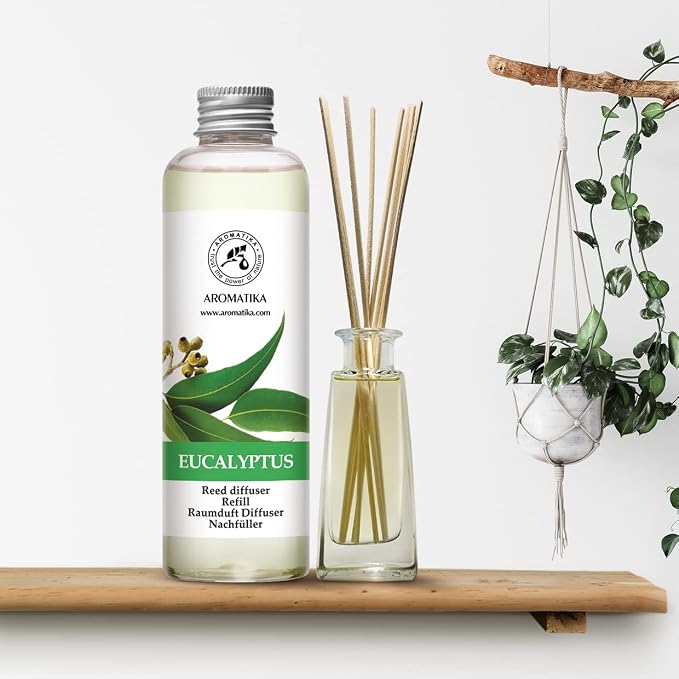Reed Diffuser Refill Eucalyptus with Eucalyptus & Peppermint Essential Oils 6.8 Fl Oz - Scented Diffuser - Room Diffuser Refill with Fresh and Long Lasting Fragrance - Home Fragrance