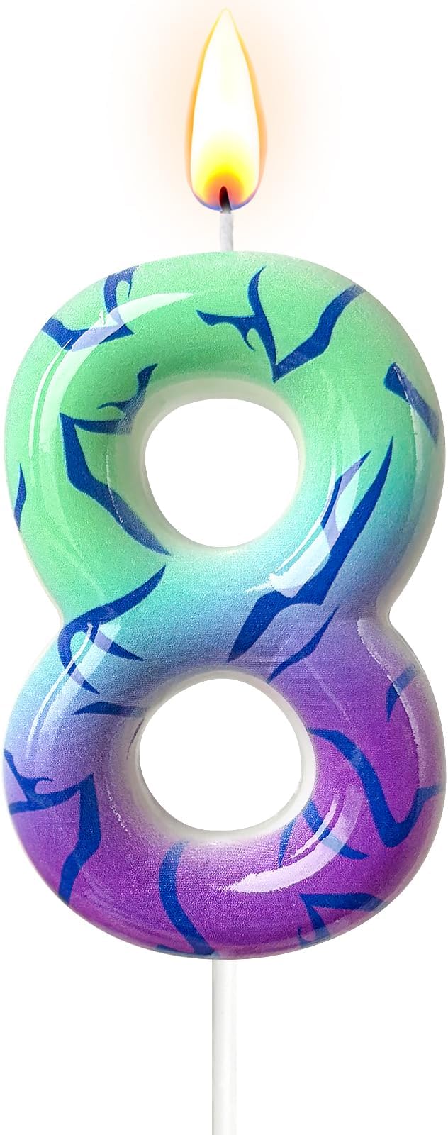 Number 8 Birthday Candle for Cake – Purple Green Gradient Number Candle with Mystic Rune Pattern, Decorative Cake Topper for Anniversary & Celebration