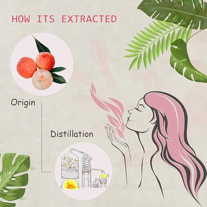 Peach Essential Oil - 100% Pure Organic Natural Plant (Prunus persica) Peach Oil for Diffuser, Aroma, Spa, Massage, Yoga, Perfume, 0.33oz