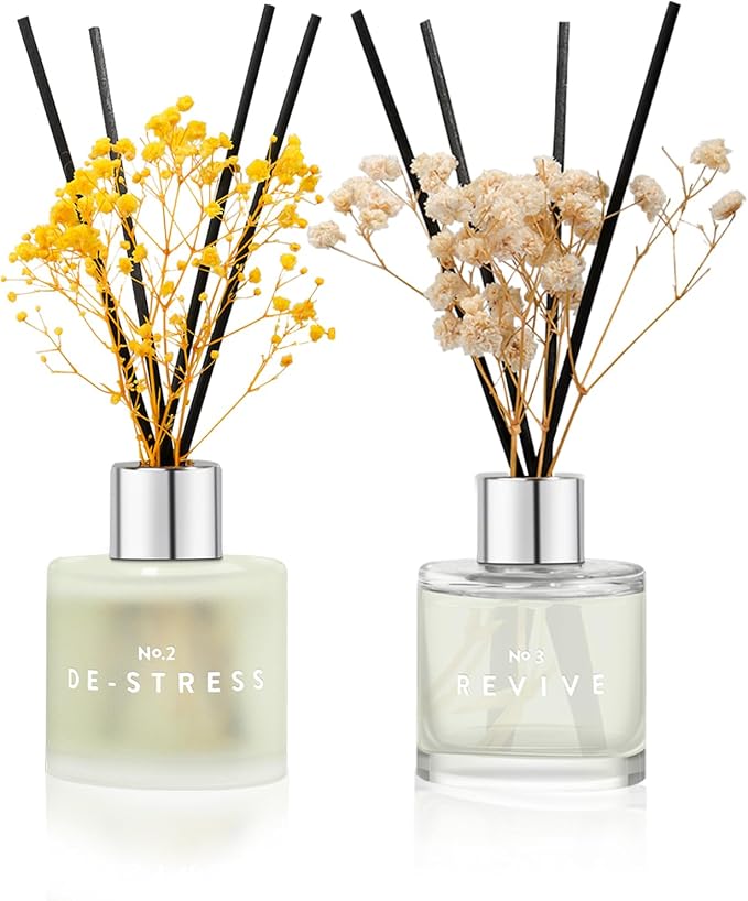 Jasmine White Tea Gardenia Bathroom Diffuser, 3.4 oz Reed Diffuser with Dried Flower for Small Place, Last up to 60 Days