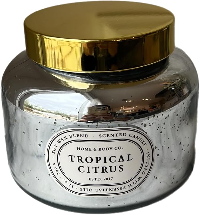 Home&Body Company Scented Candles 12 OZ Fragranced Candle, Soy Blend Wax, Infused with Essential Oils, Home Fragrances, Aromatherapy Home Scented Candles Gift, Scent: Tropical Citrus