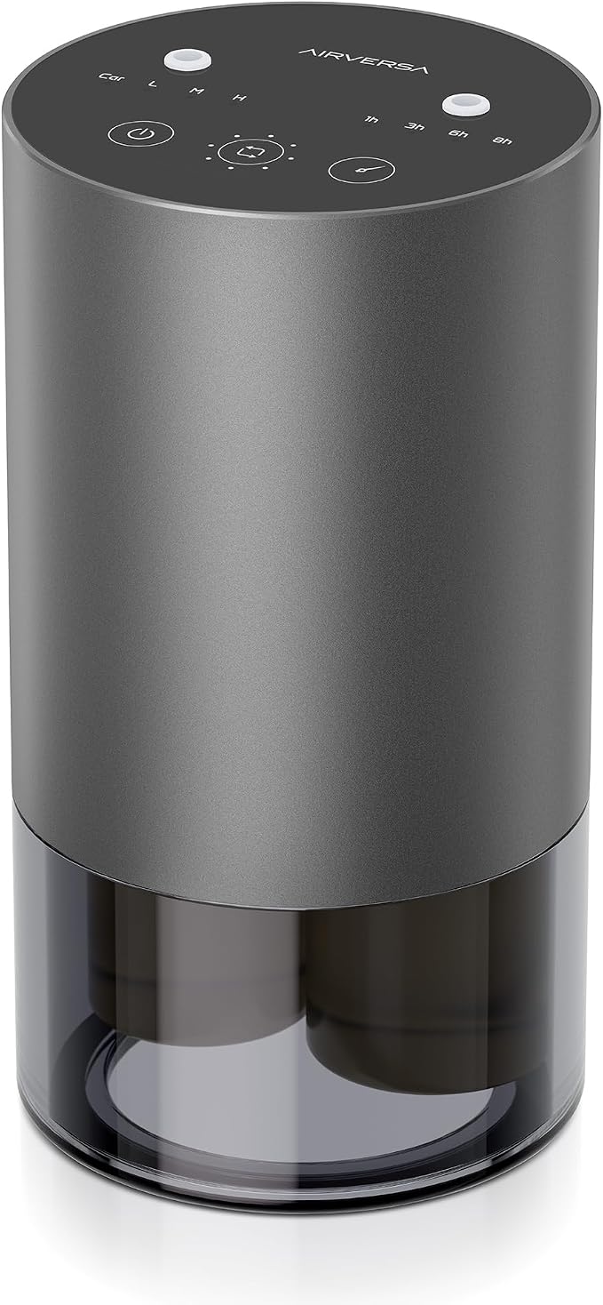 Airversa Dual-Nozzle Waterless Essential Oil Diffuser for Home Rechargeable Scent Diffusers with 5 Timer Settings, 4 Mist Levels with Vehicle Mode for Car Room Studio Office, Iron Grey Metal