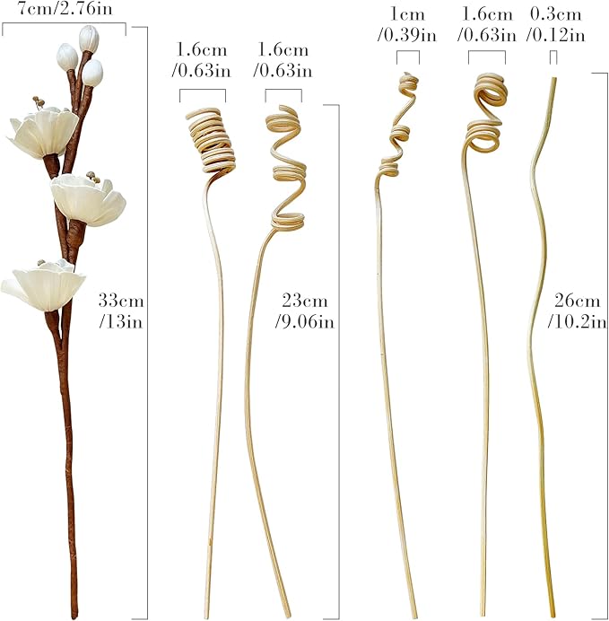 Reed Diffuser Sticks,Reed Diffuser Sticks Flowers,Reed Diffusers for Home,Bathroom Diffuser,Diffuser Set with Sticks,Natural Flower,White/Brown