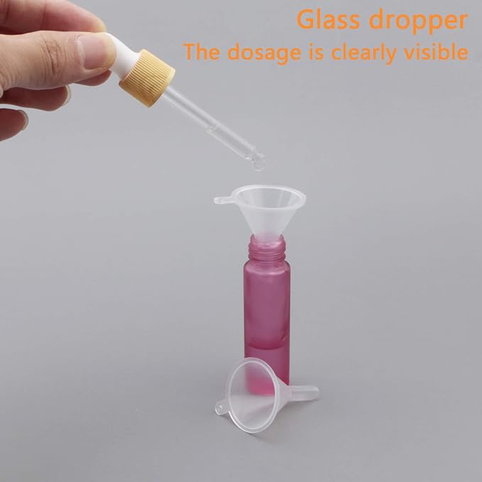 Ellbest 10ml Essential Oil Glass Dropper Bottle, 10pcs Small Glass Bottles with Eye Dropper, Refillable Sample Vials with Funnels & Dropper for Travel, Carrying Outside (Matte Pink)