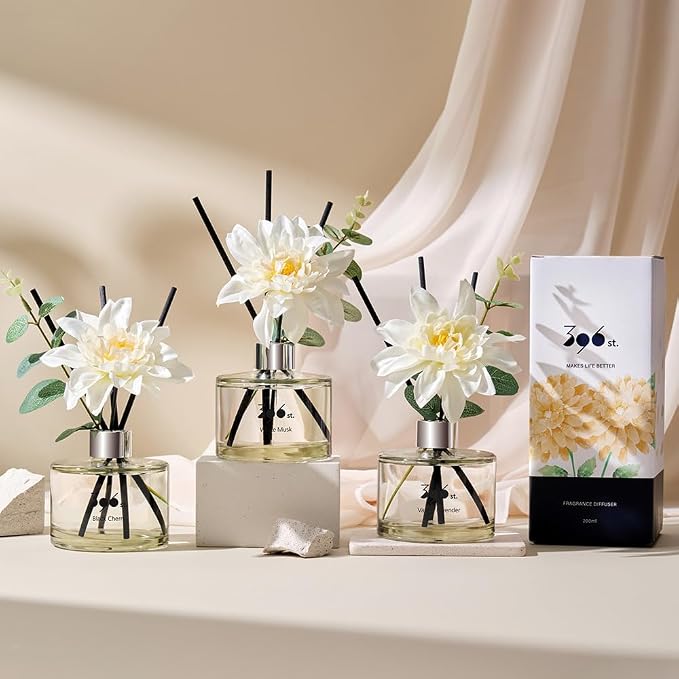 396 st. Dahlia Flower Reed Diffuser, Black Cherry, 200ml(6.7oz) / Reed Diffuser Sets, Home Fragrance, Scented Oils, Home & Bathroom Décor