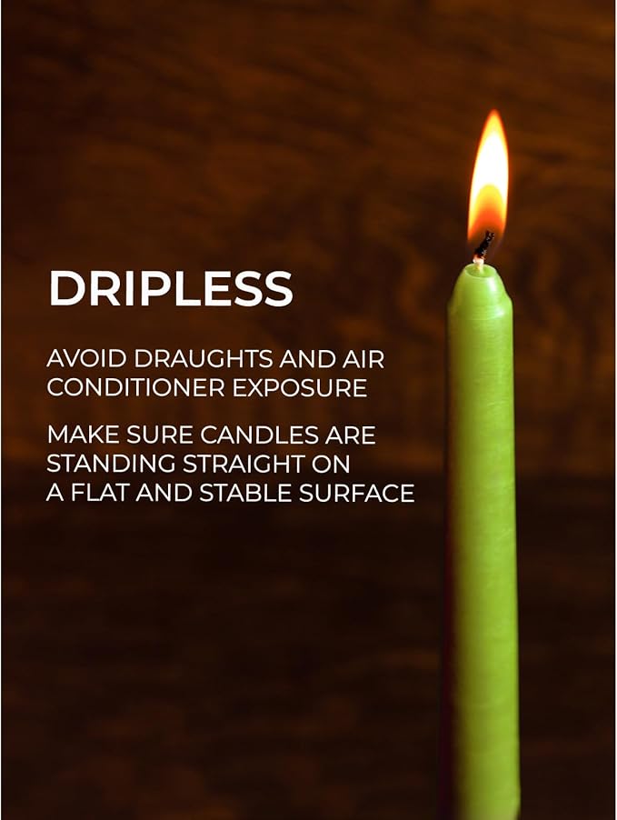 CANDWAX 12 inch Taper Candles Set of 4 - Dripless and Smokeless Candles Unscented - Slow Burning Candle Sticks - Olive Candle Taper