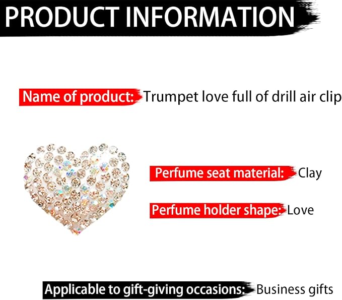Crystal Heart Air Vent Clip Charms, 2Pcs Car Air Fresheners, Rhinestone Oil Diffuser Conditioning Outlet Clip, Bling Interior Decoration Accessories for Girls Women Style A