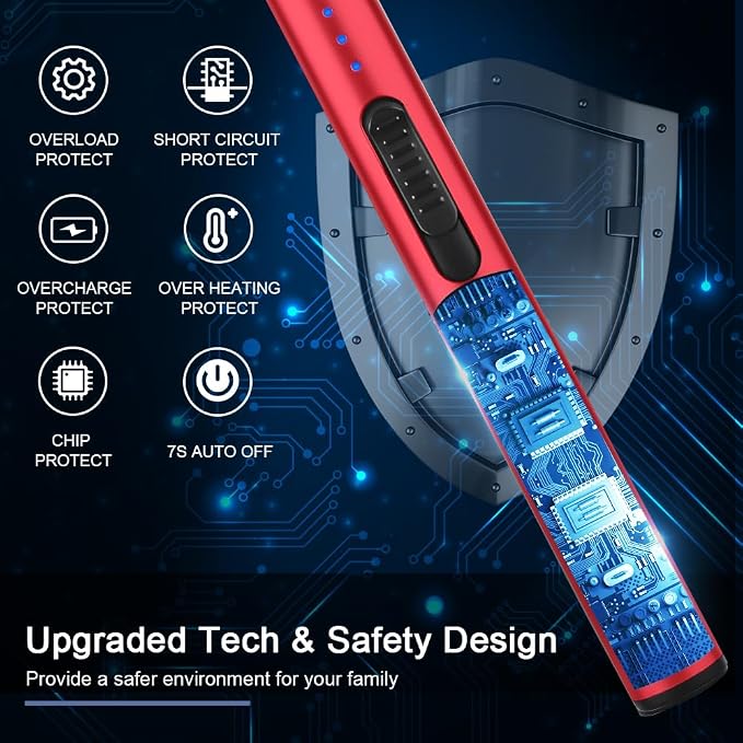 SUPRUS Electric Arc Windproof Flameless USB Rechargeable Lighter with Safety Lock for Candle (Red)