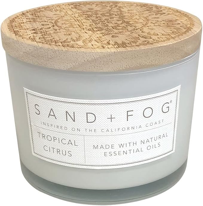Sand + Fog Scented Candle - Tropical Citrus - Additional Scents and Sizes – 100% Cotton Lead-Free Wick - Luxury Air Freshening Jar Candles - Perfect Home Decor – 12 oz