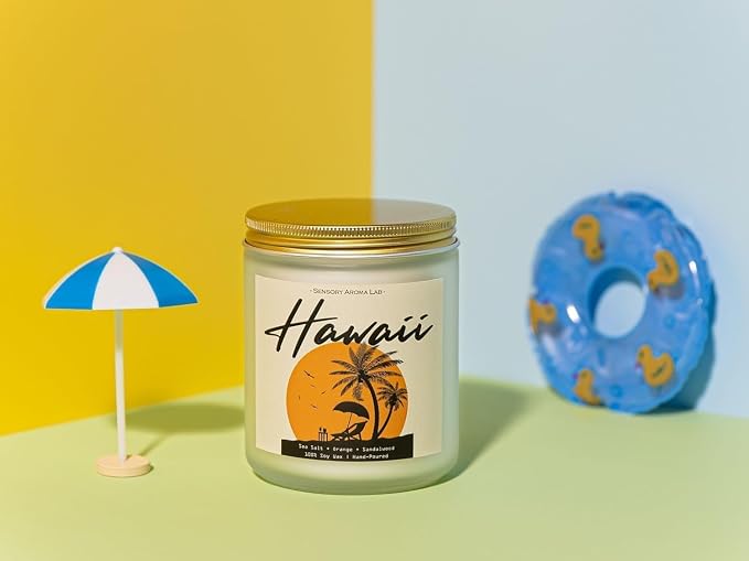 Sea Salt & Orange & Sandalwood Soy Wax Candle, 7OZ - Hawaiian Gifts, Hawaiian Decor, Hawaii Gifts for Women, Friends, Family