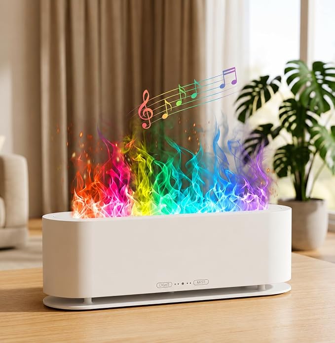 Upgraded Flame Fire Diffuser Humidifier, 7 Colors Changing Oil Diffuser, Ultra-Quiet Aroma Essential Oils Aromatherapy Diffusers for Large Room, Bedroom, Office(200ml Auto Off,Timeable,12Hrs)