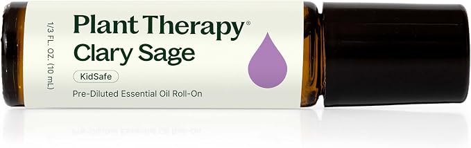 Plant Therapy Clary Sage Pre-Diluted Essential Oil Roll-On 10 mL (1/3 oz) 100% Pure, Natural Calming Aromatherapy for Sleep, Hair, Skin, and Women’s Health