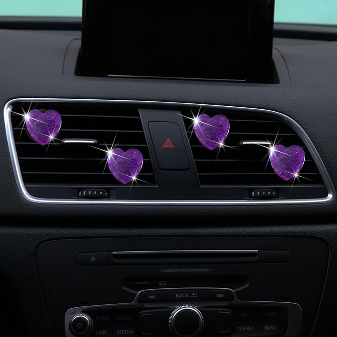 4 Pcs Heart Air Vent Clips, Cute Heart Car Air Fresheners Vents Clips Funny Cars Diffuser Vent Clips Car Interior Decor Charm Cute Cars Accessories,Decoration for Women (Purple)