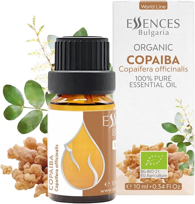 Essences Bulgaria Organic Copaiba Essential Oil 0.34 Fl Oz 10ml Copaifera officinalis - 100% Pure Natural Undiluted Therapeutic Grade Aromatherapy for Diffuser Humidifier Massage Skin Care Hair Oil