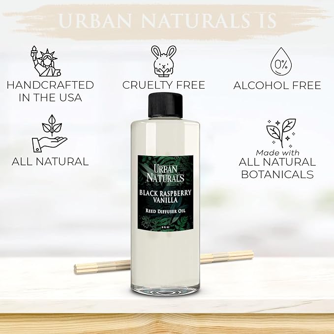 Urban Naturals Reed Diffuser Oil Refill White Tea Sage with Bergamot, Soft Herbal Notes 8 oz + Free Reed Sticks, Made in the USA