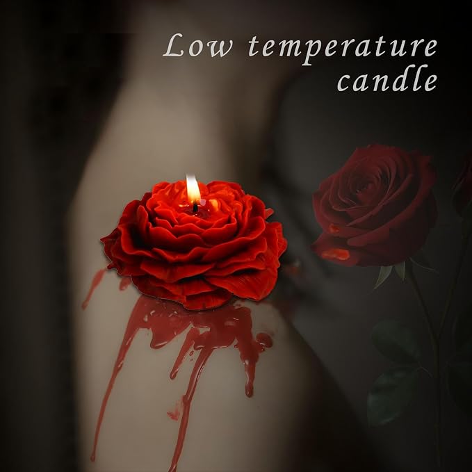 118.4°F 2 Pcs Low Temperature Candles Peony Flower Shaped Scented Candles Low Heat Body Safe Candles Wax Play for Couples Date Night (4, Wine red)
