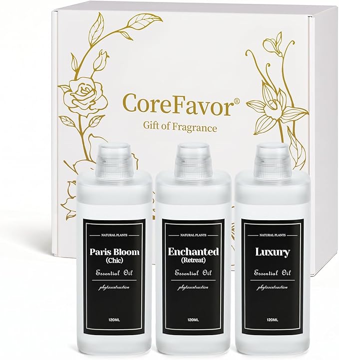 4.06 fl oz (120mlx3) Diffuser Oil for Home Fragrance Diffusers (M60), Plant-Based & Alcohol-Free, Hotel Scent Essential Oil for Bedroom, Bathroom, Office, Car, Office (Chic+Retreat+Luxury)