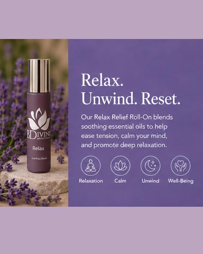 Essential Oil Roll-On – Natural Aromatherapy Blend in a Convenient Roller for Everyday Wellbeing (Relax)