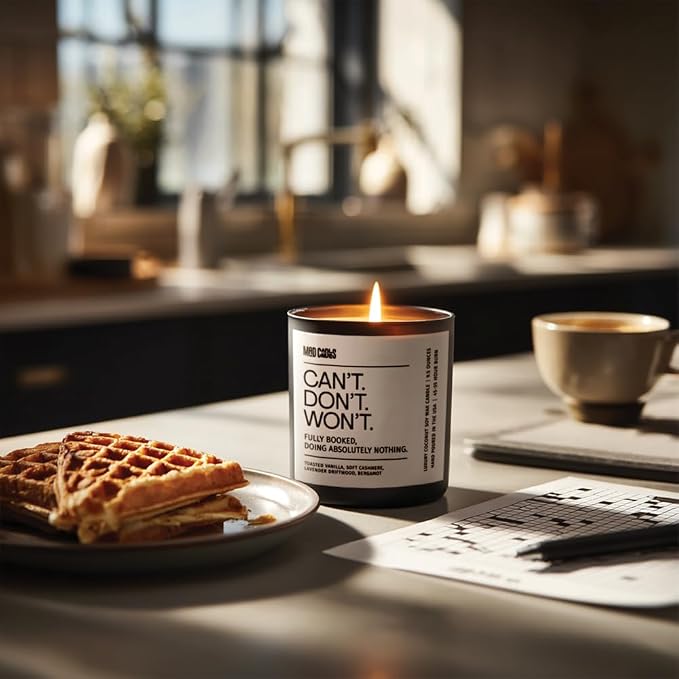 – Can’t. Won’t. Don’t. | Luxury Scented Candle for Relaxation & Home Décor | 9.5oz Coconut Soy Wax | Non Toxic Long Burn Candle Jar | Cozy Bedroom & Living Room Candle