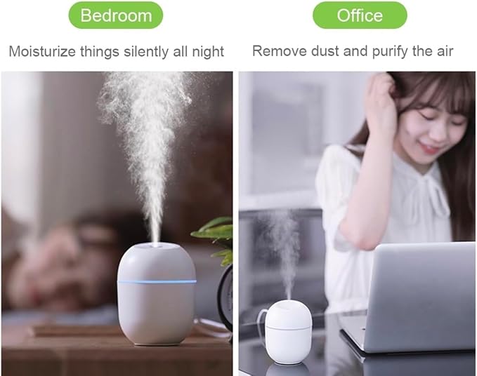 Portable 220ml Mini USB Humidifier with Colorful LED Lights – Ultrasonic Cool Mist Air Diffuser for Home, Office, Car, Bedroom (Green)