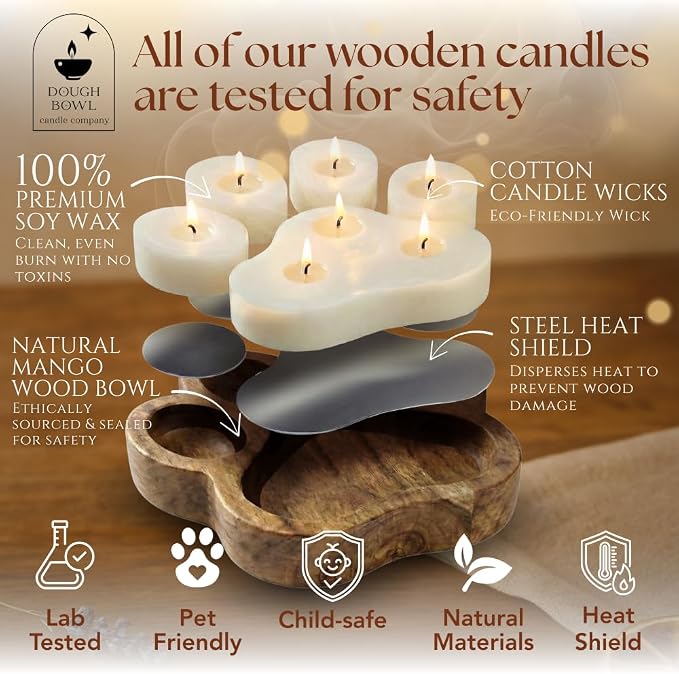 Dough Bowl Candle Co. Pet Odor Eliminator Candle - 11x11x1.5 Scented Soy Candles for Home Scented, 7 Wick Pet Odor Eliminator for Home, White Ocean Beach Decor in Paw Print Shape, Linen Fragrance