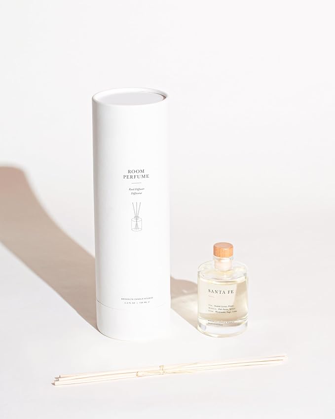 Brooklyn Candle Studio Reed Scent Diffuser - Santa Fe - Relaxing Oil Diffuser, Cactus, Wild Sage & Juniper Fragrance, 8 Rattan Diffuser Reeds, Clean Ingredients - 3.7oz